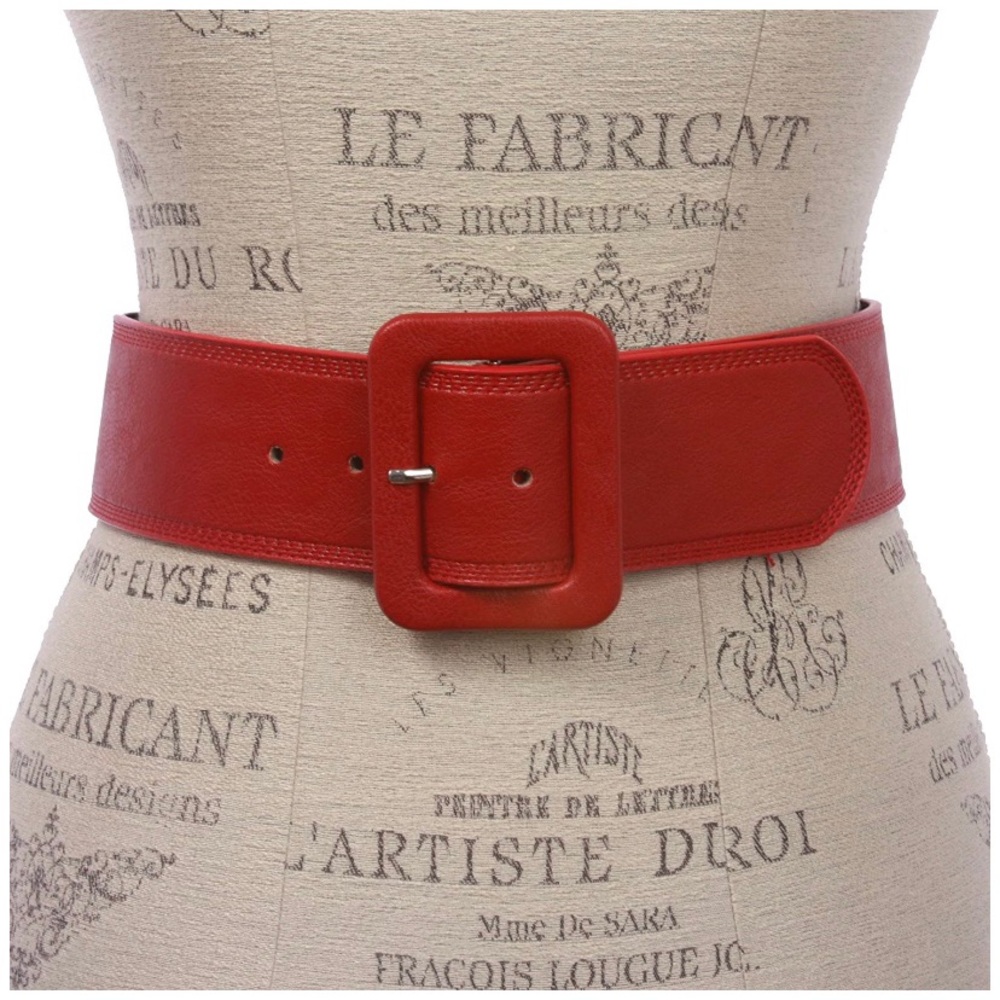 Red Leather Thick Waist Belt Buckle Boutique 28” S